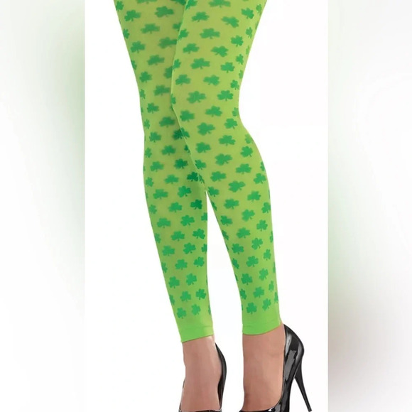 Ampro Women’s Green Clover Semi Sheer‎ Ankle Length Footless Tights One Size NWT - Picture 1 of 4